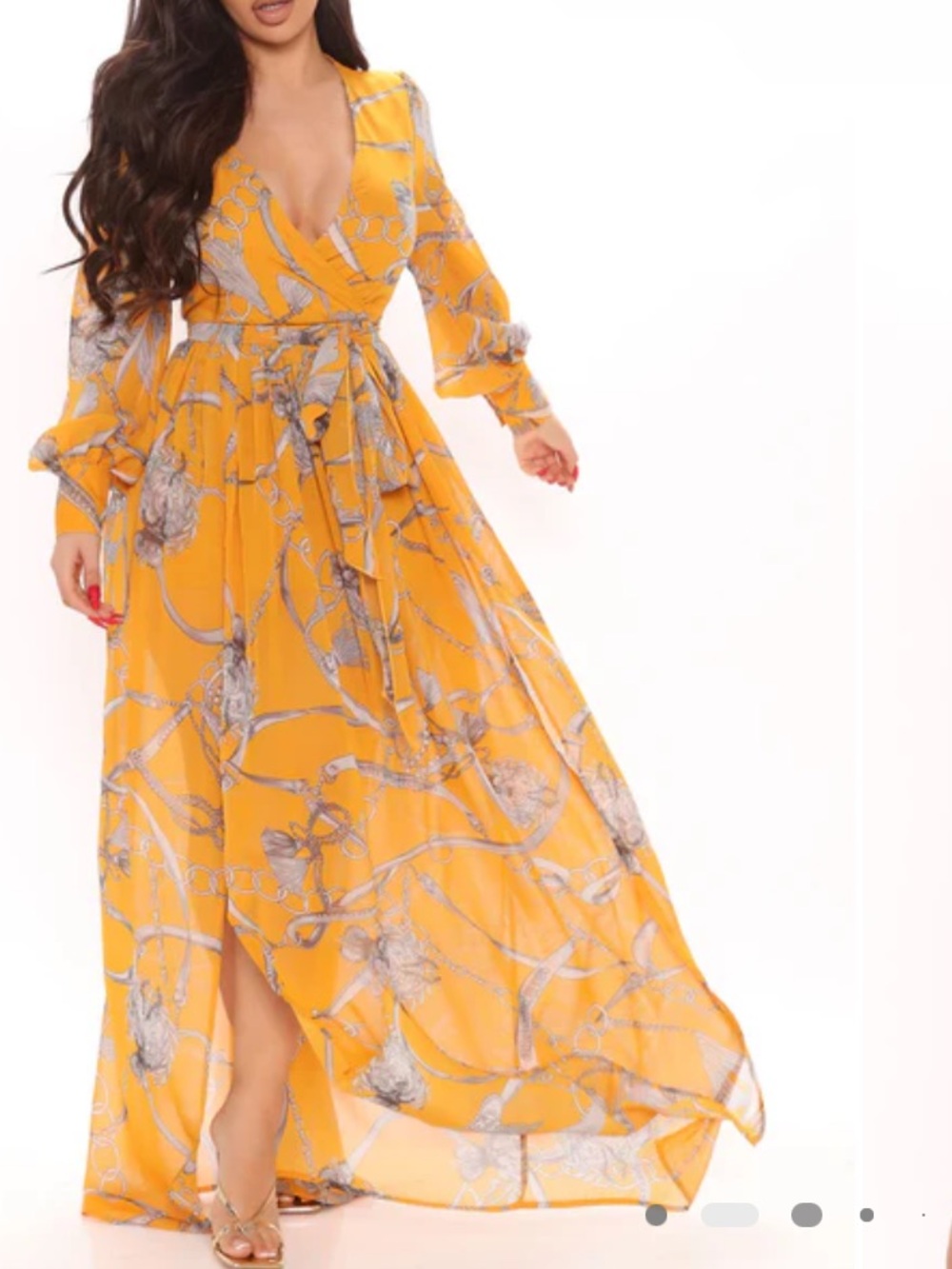 Fashion Nova Park Avenue Deluxe Maxi Dress Yellow Printed Wrap sold out